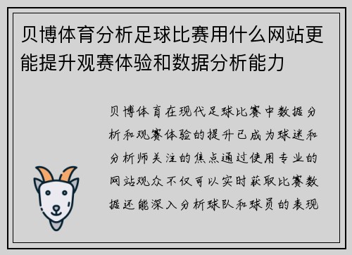 贝博体育分析足球比赛用什么网站更能提升观赛体验和数据分析能力