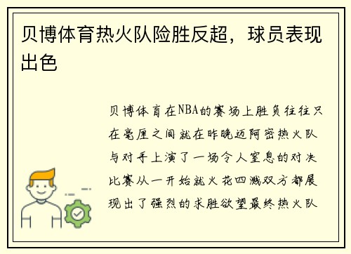 贝博体育热火队险胜反超，球员表现出色